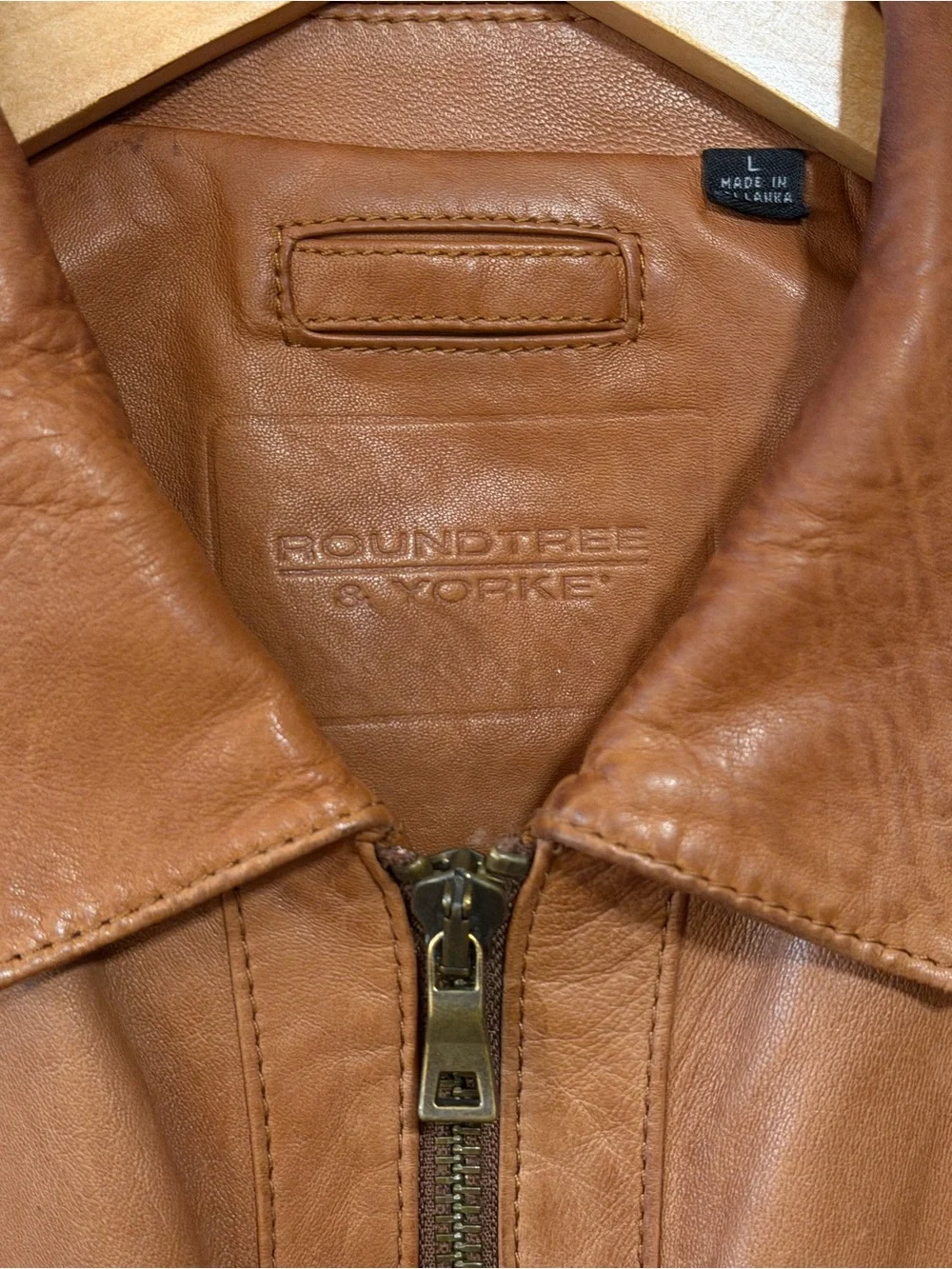 Vintage Roundtree & Yorke Men's Tan saddle Brown zip leather Jacket Pockets XL